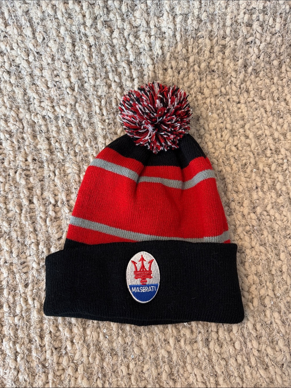 Maserati Red & Black Pom Beanie
